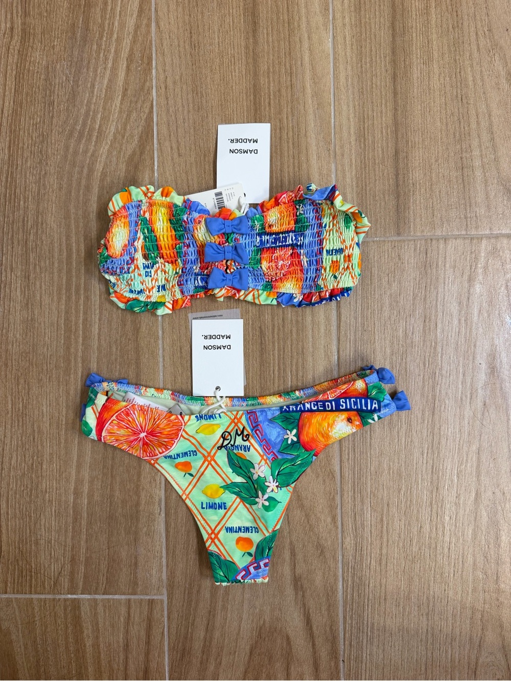 Damson Madder Jessie Orange Print Shirred Bow Bikini Set